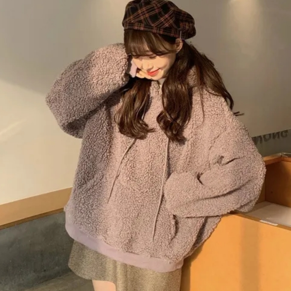 Cold Rash Women's Purple Pull On Sherpa Bear Ear Hoodie Size Small-Oversized 🐈